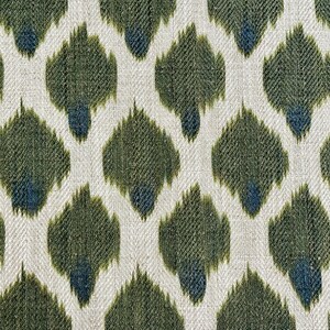 May include: Green and blue ikat fabric with a repeating pattern of teardrop shapes.