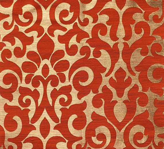 Custom Curtains with Burnt Orange / Gold Damask Pattern One Etsy