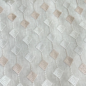 Embroidered Diamond Curtains: White & Peach Geometric Pattern