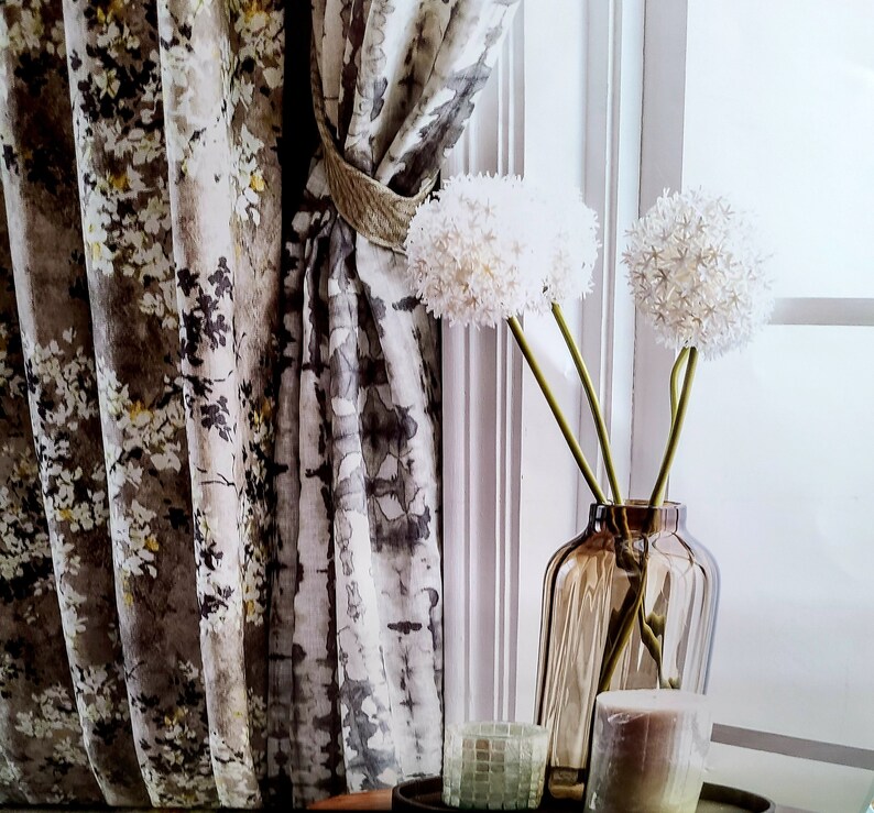 Luxury Custom Curtains Valance Roman Shade in Grey/ Yellow/ White Modern Floral Pattern Fabric image 4
