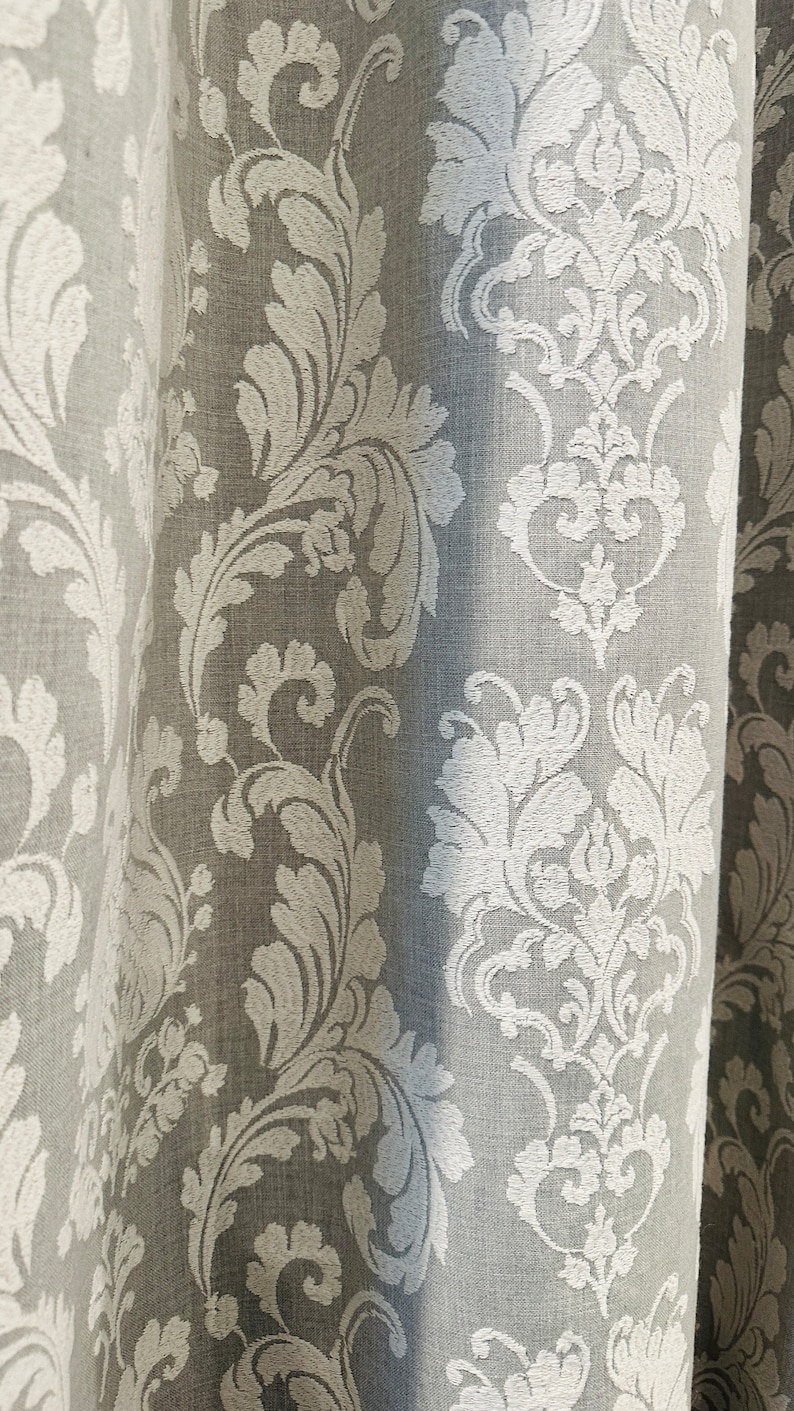 Grey Damask Embroidery Curtain: White Blackout Panel (100x108) image 8