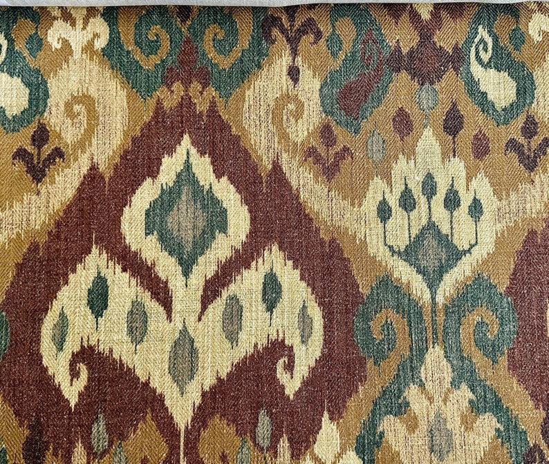 Rustic Ikat Fabric: Brown, Green, Beige Geometric Upholstery & Curtains bild 4