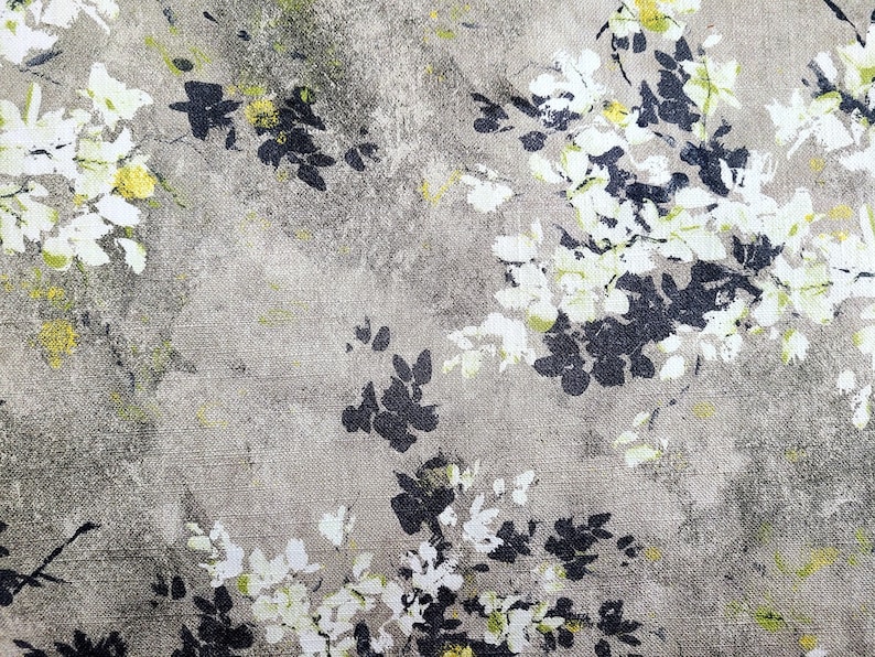 Luxury Custom Curtains Valance Roman Shade in Grey/ Yellow/ White Modern Floral Pattern Fabric image 1