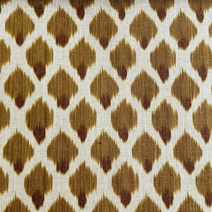 May include: Brown and white fabric with a repeating pattern of small, diamond-shaped motifs. The fabric has a subtle texture.