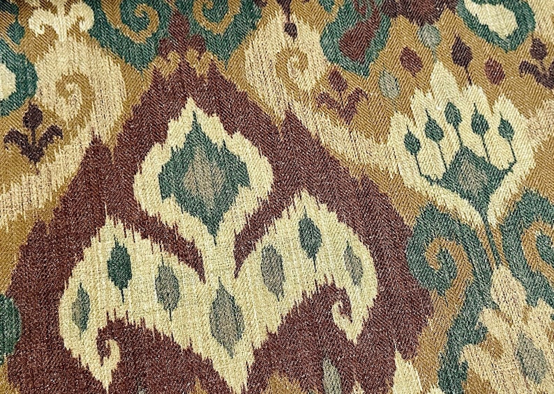 Rustic Ikat Fabric: Brown, Green, Beige Geometric Upholstery & Curtains bild 1