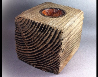Uncarved Block: Found Wood Sculpture vase