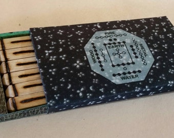 Pyrographic Yao Staves for I Ching Consultations: Box in Blue Silk Pattern With Ho T'u
