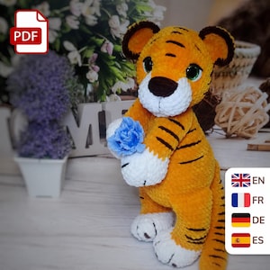 Timmy the Tiger Amigurumi Crochet Pattern - English French German Spanish PDF Digital Download - Cute Plush Jungle Animal