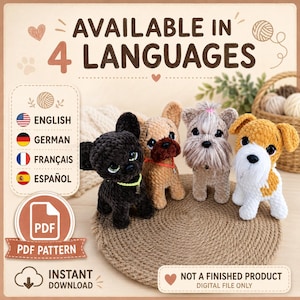 4-in-1 Cute Dog Amigurumi French Bulldog Yorkie Fox Terrier Chihuahua Crochet Pattern PDF (English, French, German, Spanish) | Digital Download