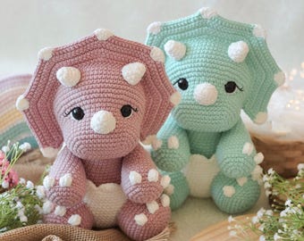 Baby Triceratops Crochet Pattern PDF – Amigurumi Dinosaur Toy | With Egg Shell | Digital Download