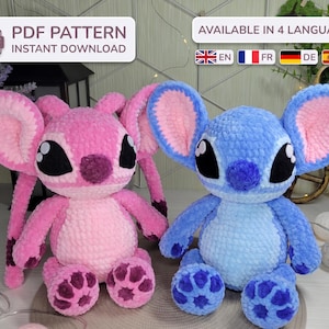 Stitch & Angel Crochet Pattern PDF – Amigurumi Plush Duo – 4 Languages: English, French, German, Spanish – Instant Digital Download