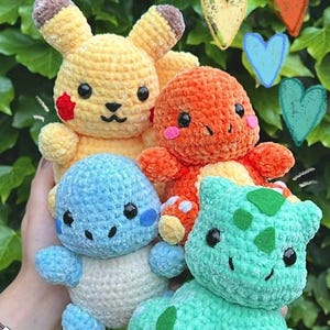 4in1 Pokémon-Inspired Amigurumi Crochet Pattern Bundle - PDF Digital Download - Pikachu, Charmander, Squirtle & Bulbasaur