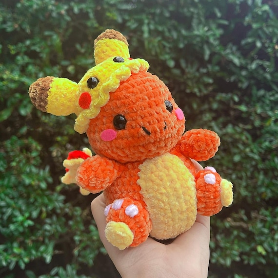 Charmander-Inspired Amigurumi Crochet Pattern - PDF Digital Download - Fire-Type Plush with Tail Flame & Hat