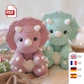Baby Triceratops Crochet Pattern PDF \u2013 Amigurumi Dinosaur Toy | With Egg Shell | English French Deutch Spanish Digital Download