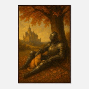 Mittelalterliche Ritter und Katze Wand Kunst | Fine Art Print Geschenk | Fantasy Schloss Poster | Katzenliebhaber Geschenk | Gemütliches Herbst Dekor