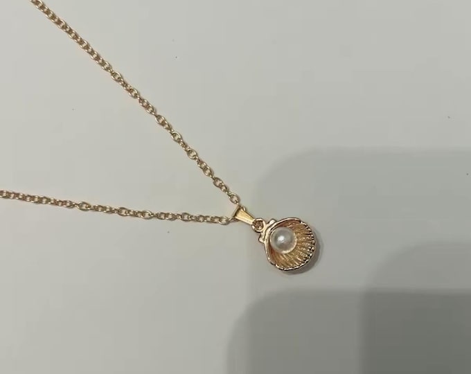 Featured listing image: Gold Shell Pearl Necklace Gold Necklace Ocean Jewelry Necklace Gold Charm Necklace Shell Necklace Pearl