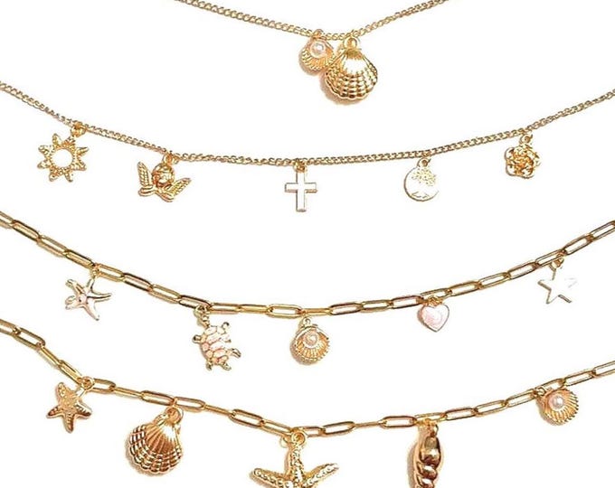 Featured listing image: Custom Gold Charm Necklace Gold Charm Necklace Ocean Jewelry Custom Necklace Customizable Charm Necklace
