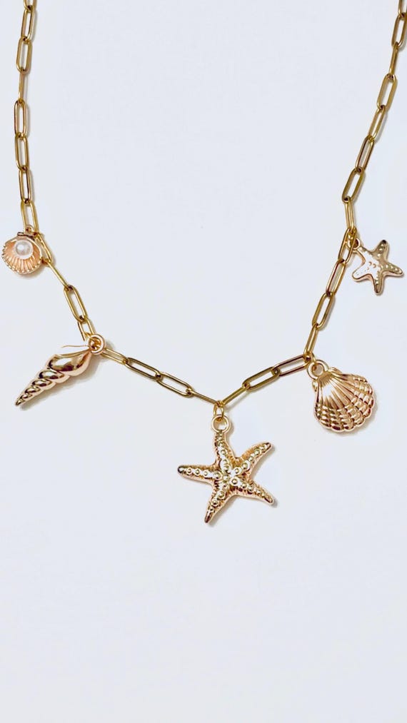 Collana Donna Con Ciondolo Stella Marina In Oro - Gioiello Bohémien Per L'Estate, 45+5 Cm