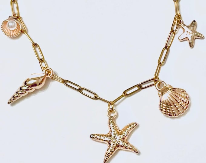 Featured listing image: Gold Beach Charm Necklace Beach Jewelry Summer Jewelry