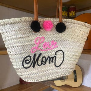 Großer marokkanischer Einkaufskorb | Umweltfreundliche handgewebte Strohtasche mit Lederriemen Mom Warenkorb