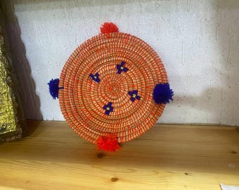 Panier marocain bohème vintage, décoration en osier tressé main