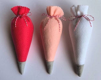 Felt Piping Bags, set of three in hot pink, light pink, and white