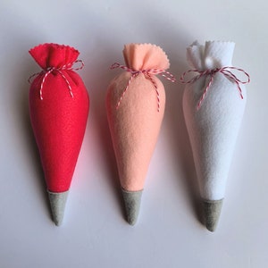 Felt Piping Bags, set of three in hot pink, light pink, and white