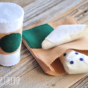 Felt Coffee and Scones, includes coffee cup, two scones, and felt pastry bag