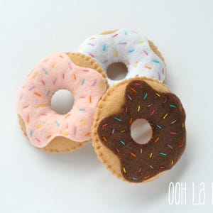 Felt Donuts with rainbow sprinkles - set of three in pink, white and brown