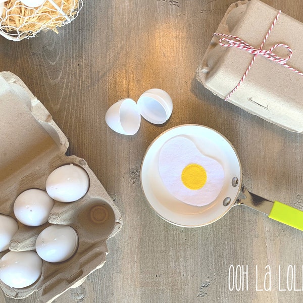 Half Dozen Farm Fresh Felt Eggs, includes six felt eggs, six plastic egg shells, and cardboard egg carton