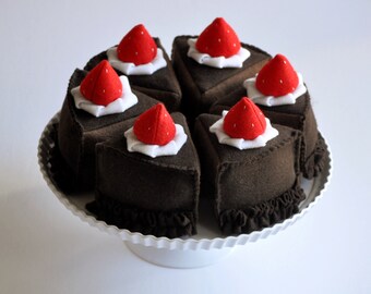 Felt Chocolate Cake Slice, with strawberries and whipped cream