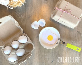 Half Dozen Farm Fresh Felt Eggs, includes six felt eggs, six plastic egg shells, and cardboard egg carton