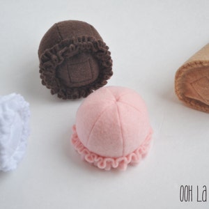 Felt Neapolitan Ice Cream Set, magnetic, comes with one cone and three scoops in white, brown, and pink