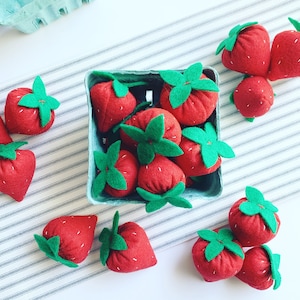 Felt Strawberries: includes 8 strawberries and berry basket image 1