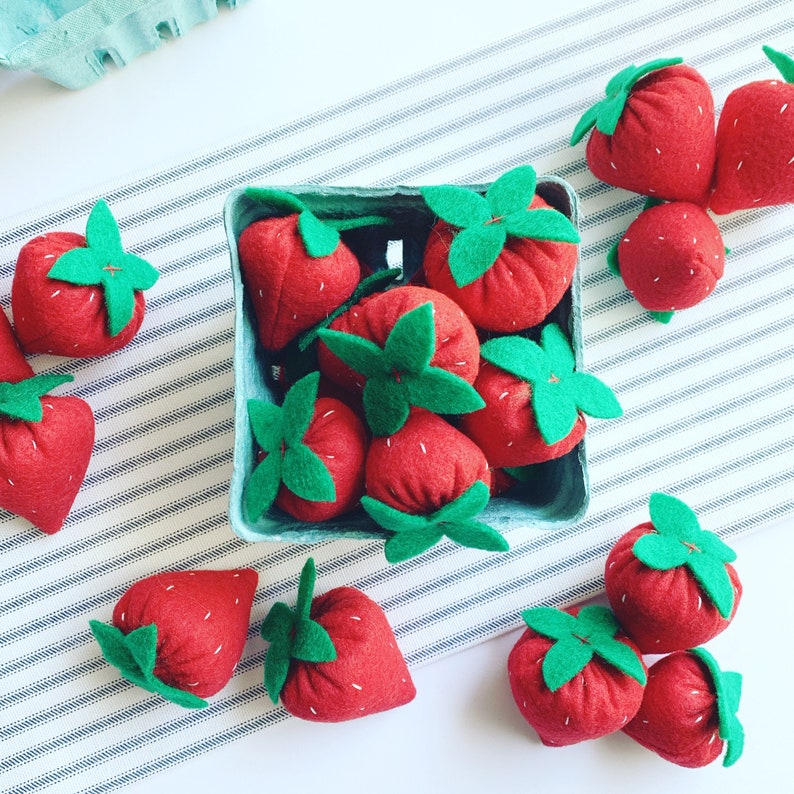 Felt Strawberries: includes 8 strawberries and berry basket image 1