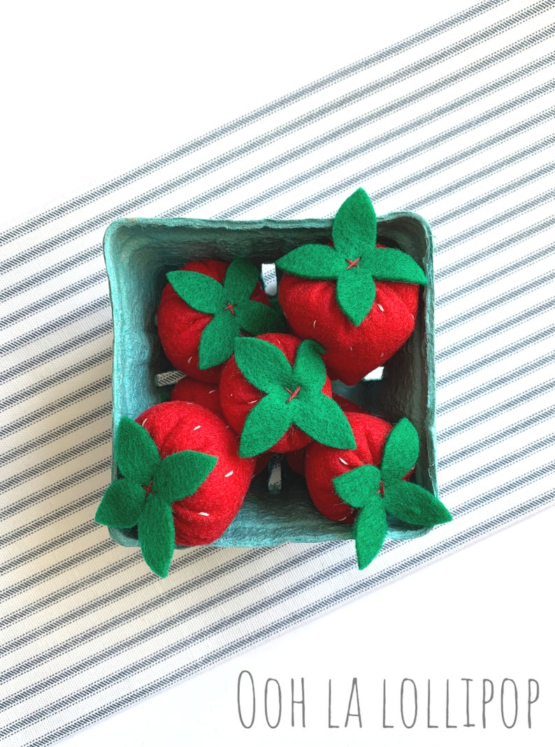 Felt Strawberries: includes 8 strawberries and berry basket image 2