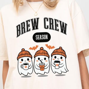 Spooky Season Coffee Shirt Cute Halloween Ghost Tee Retro Collegiate Fall Pumpkin Spice Latte Shirt Comfort Colors Gift For Coffee Lover