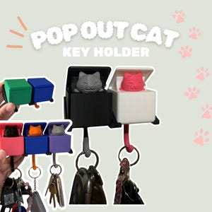 Pop out cat keyholder, Cat Lover Gift, Wall Mounted Key Organizer, Cat Key Rack, Unique Key Holder, cat decor and great gift idea.