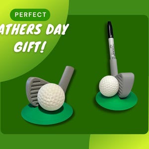 Mini Golf Pen Holder with Golf Ball and Green Base - Fun Desk Accessory for Golf Lovers | Great fathers day gift  | Office desk organizer.