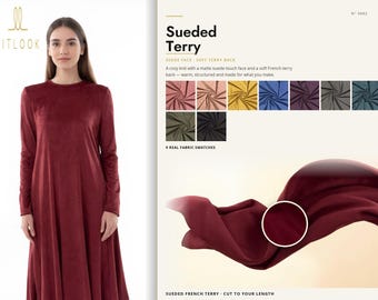 Sueded French Terry Fabric - Soft Stretch Terry-Back Knit for Dresses & Jackets