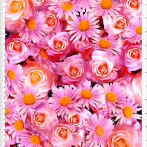 LITLOOK-Chiffon Printed Daisy Fuents Print Fabric Floral Sheer Dressmaking Chiffon Fabric
