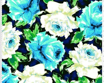 Chiffon Printed Mid Summer Night Large Floral Rose Sheer Fabric by the Yard, Flowing & Elegant for Dresses, Sewing, DIY  Décor