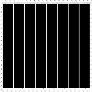 May include: A black and white striped pattern with vertical stripes. The stripes are evenly spaced, with thick black bands separated by thin white lines. A ruler with inch measurements is along the top and left side.