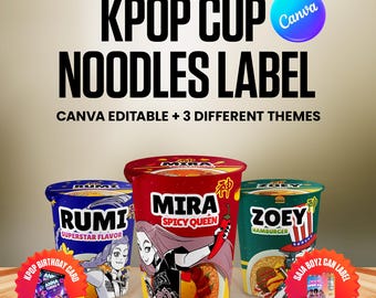 Kpop Demon Hunter Cup Noodle Etiketten, Cosplay Party (Printable)