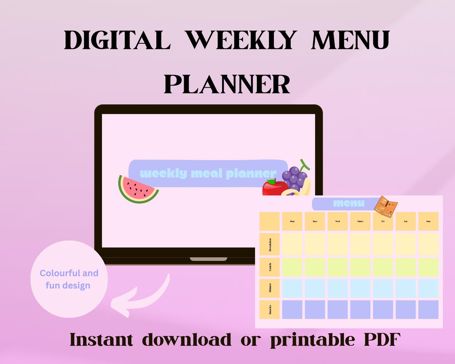Printable Weekly Meal Planner | Colourful A4 Kitcjen Organiser PDF ...