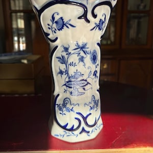 Mid-Century Blue & White Octagonal Porcelain Vase