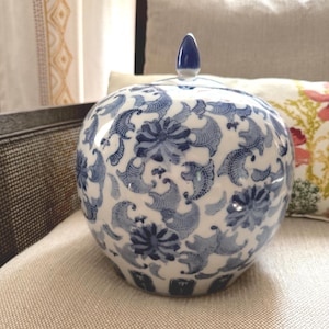 Blue and White Floral Vase with Lid