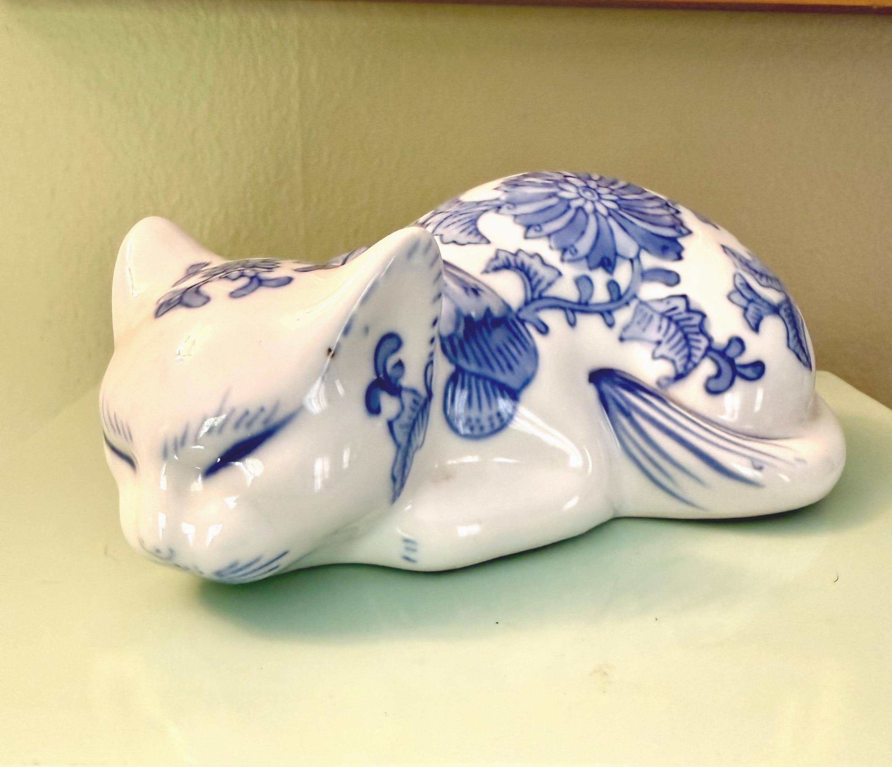 Vintage Porcelain Sleeping Cat - Etsy