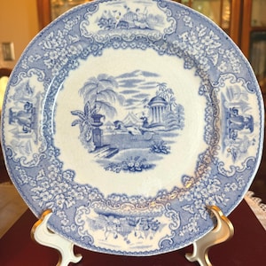 Antique Triumphal Car Blue Transferware 10&quot; Plate