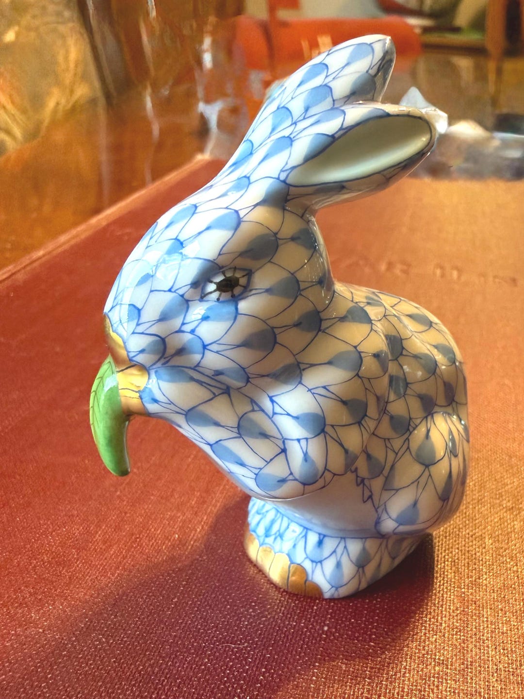 First Edition (1993) Herend Blue Fishnet Bunny Rabbit Figurine With ...